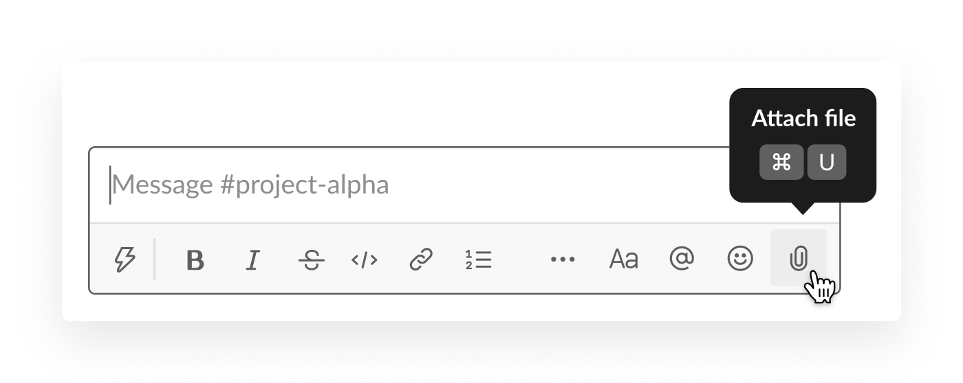 message box in slack with the icon to attach files highlighted