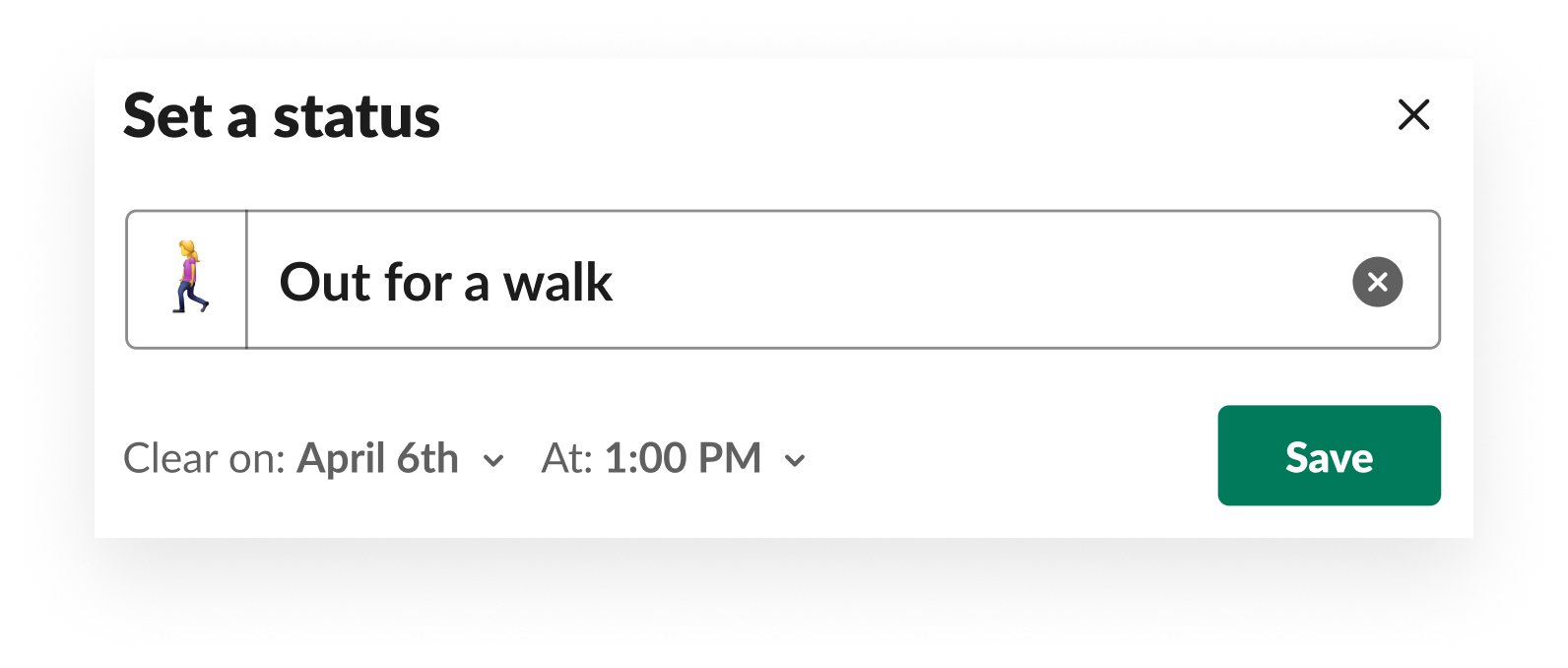 Example of how to set your status in Slack