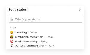育児中、昼休みなど、Slack で最近使用されたカスタムステータスから従業員が選択