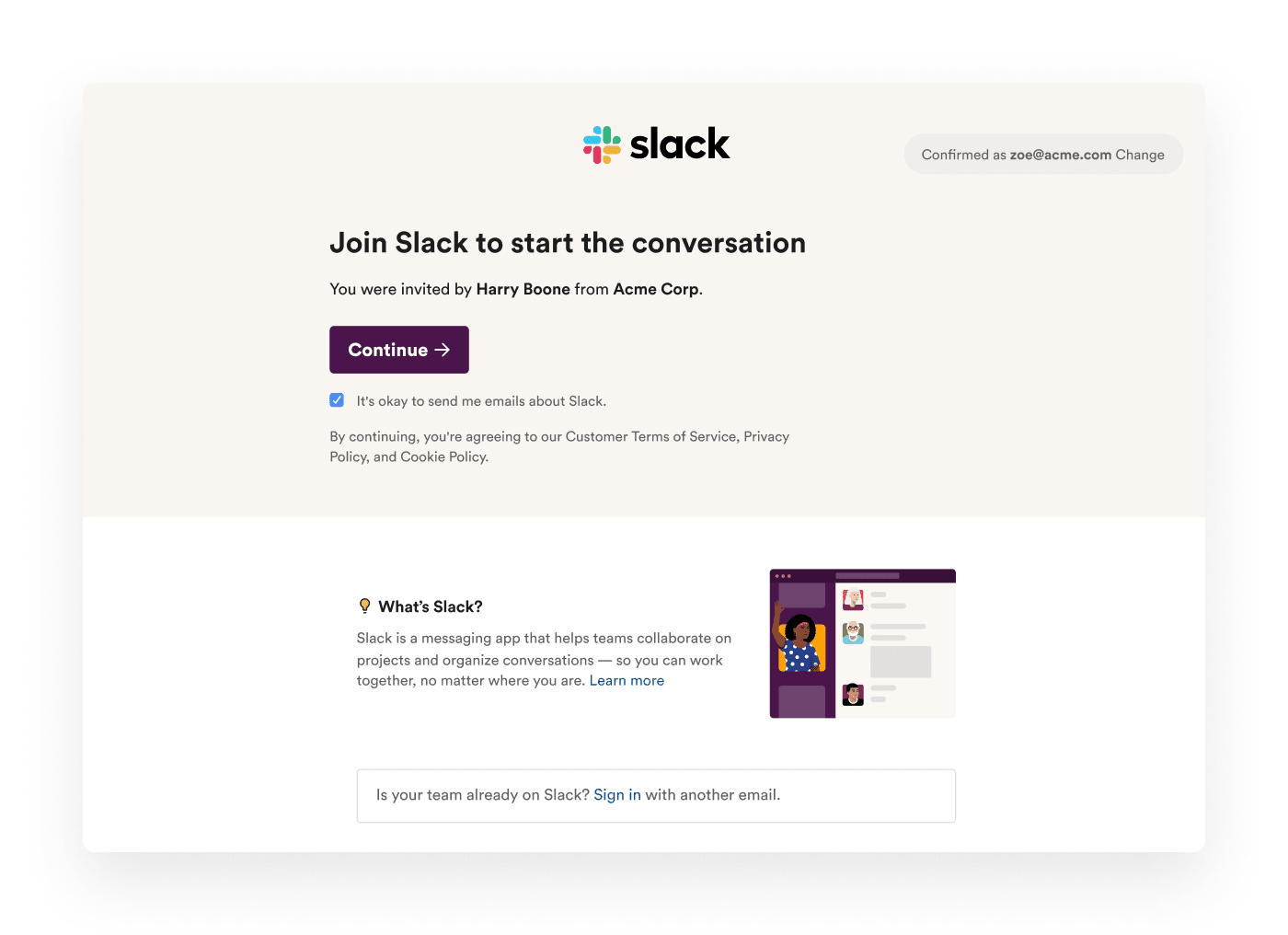 Capture d’écran d’une invitation Slack Connect
