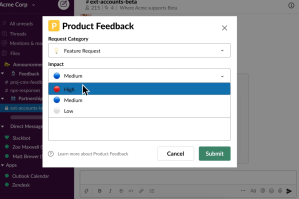 Example of product feedback workflow in Slack