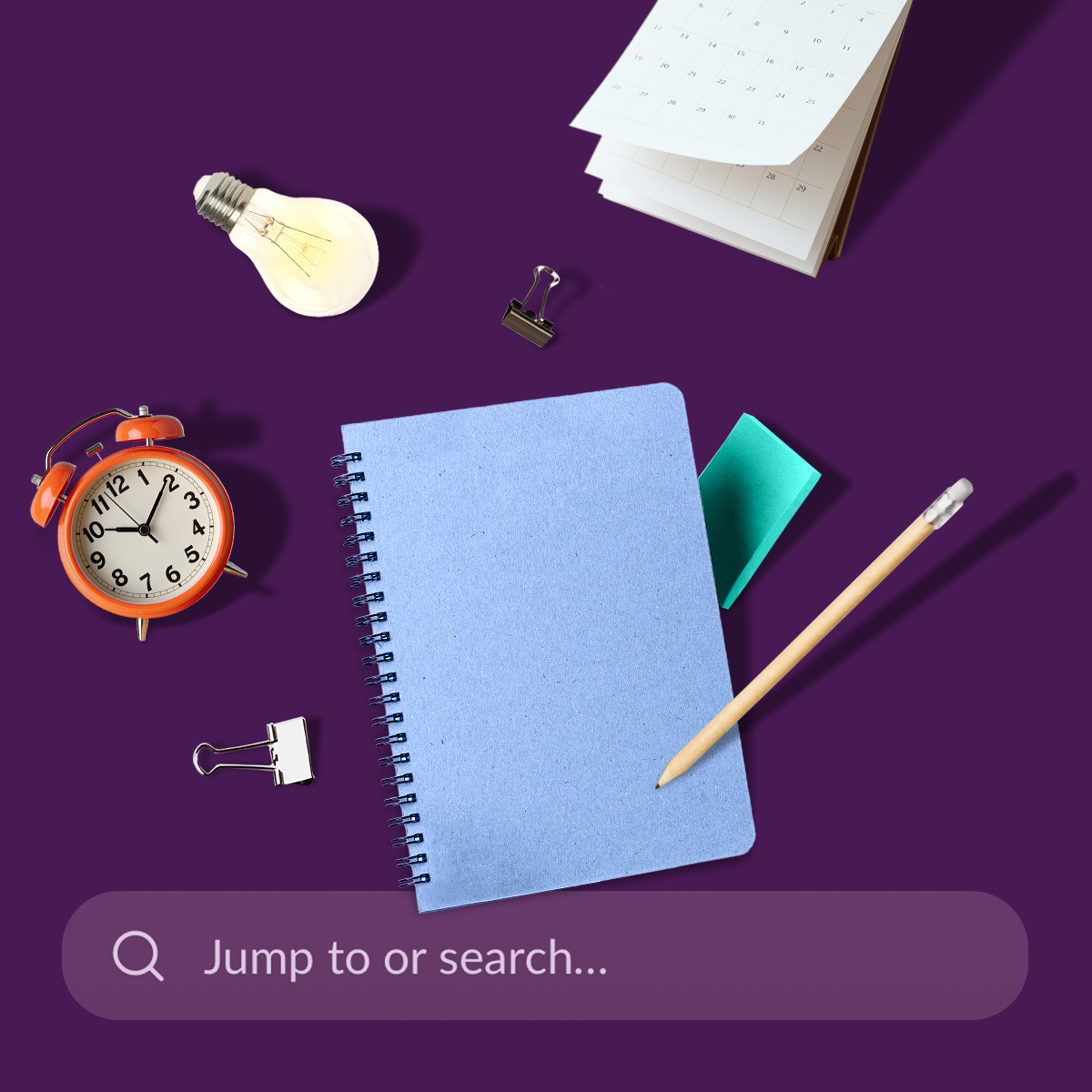 knowledge retrieval, symbolized by a notebook, lightbulb and more