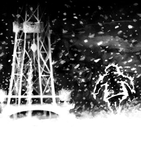 working on a snowy night