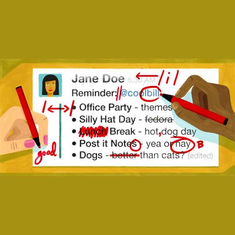 An illustration of two hands drawing and formatting Slack messages