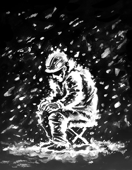 worker sitting in the cold