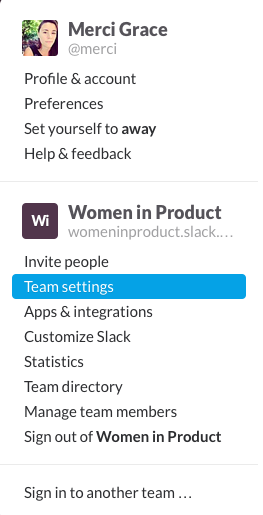 menu team settings