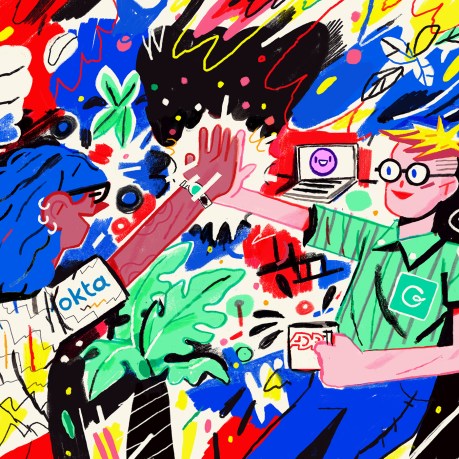 Colorful illustration showing two people giving a high five