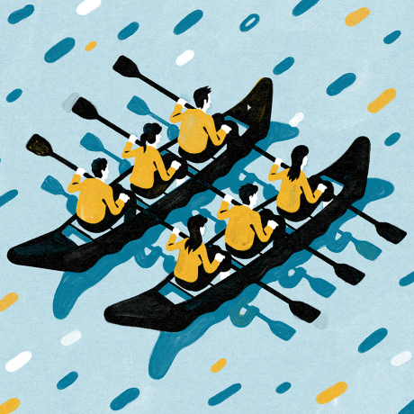 An illustration of men and rowing together as a team