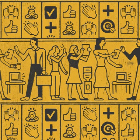 An illustration using Egyptian hieroglyphic style to discuss emojis