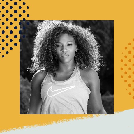 Black and white photograph of Serena Williams