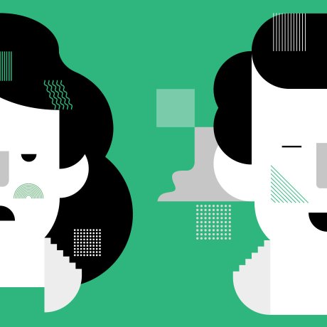 Illustration of a man and woman facing forward