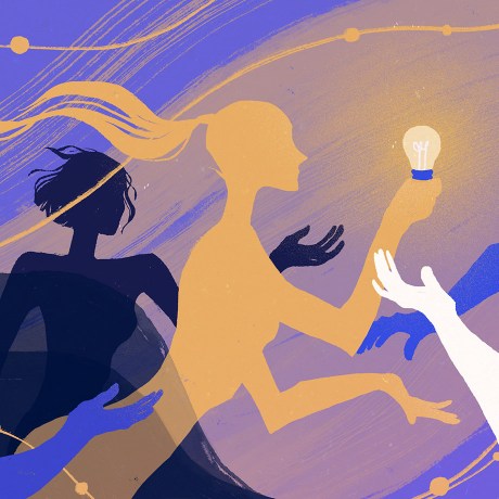 innovation process woman holding a lightbulb