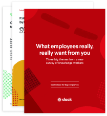 The cover of an ebook by Slack featuring results from a custom survey about what employees really want and the value of trust, teamwork, and transparency