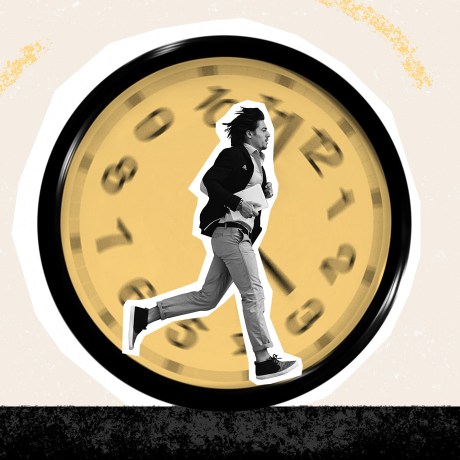 time management strategies hero person running inside of a clock