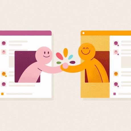 Two Slack users from two different Slack instances reaching across the gap to shake hands and connect
