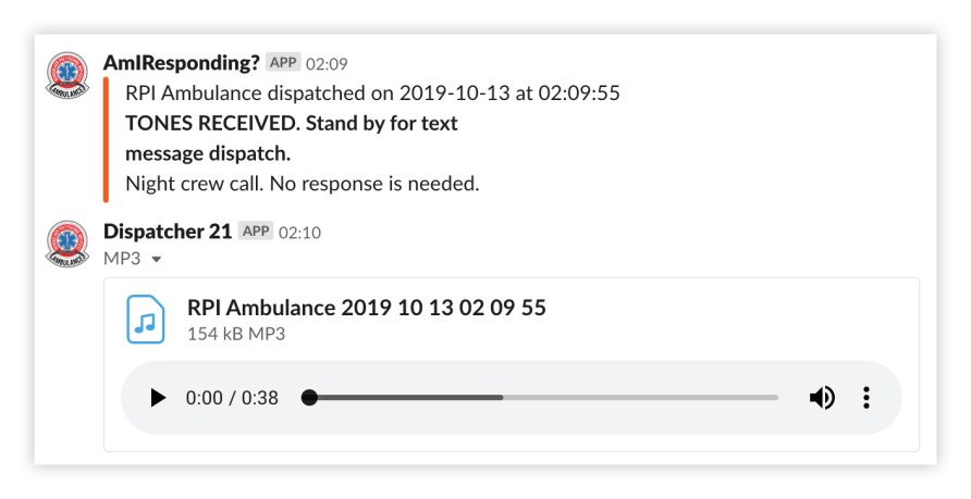 RPI Ambulance tones received