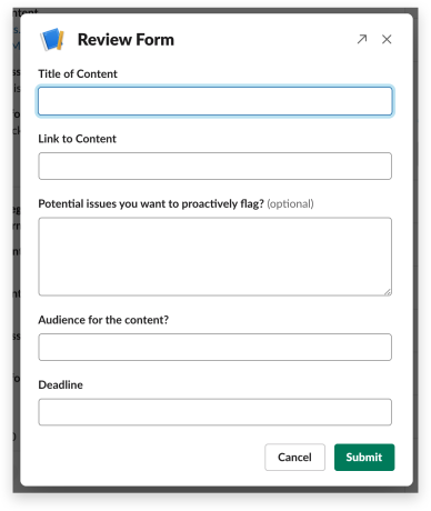 Legal review form in Workflow Builder