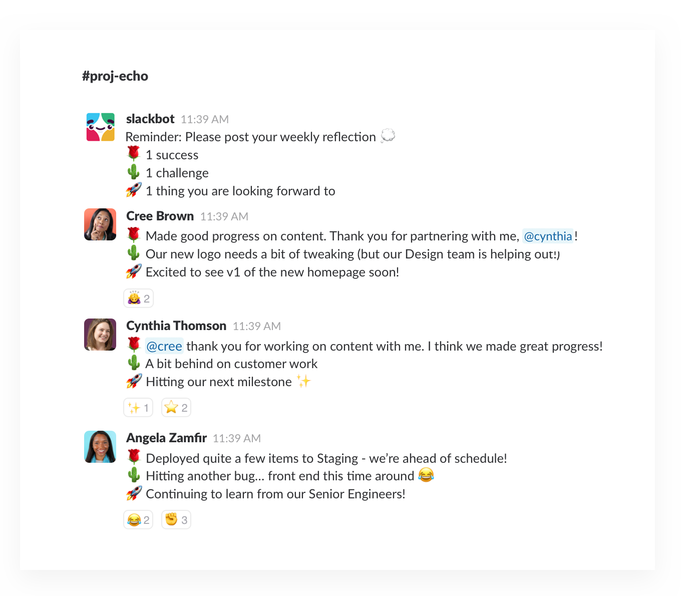 A daily standup held inside Slack
