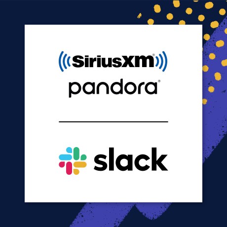 The Slack and SiriusXM/Pandora logos to illustrate a story about Sirius using Slack