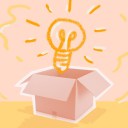 knowledge sharing lightbulb coming out of a box hero