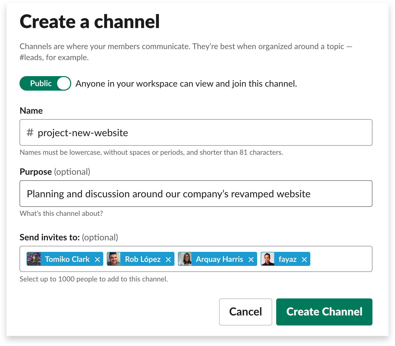 Creating a new project channel