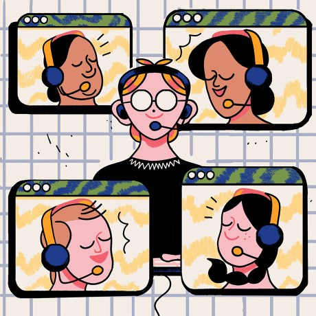 An illustration of a team delivering customer success virtually