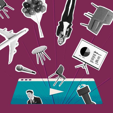Illustration depicting a physical office going virtual with Slack