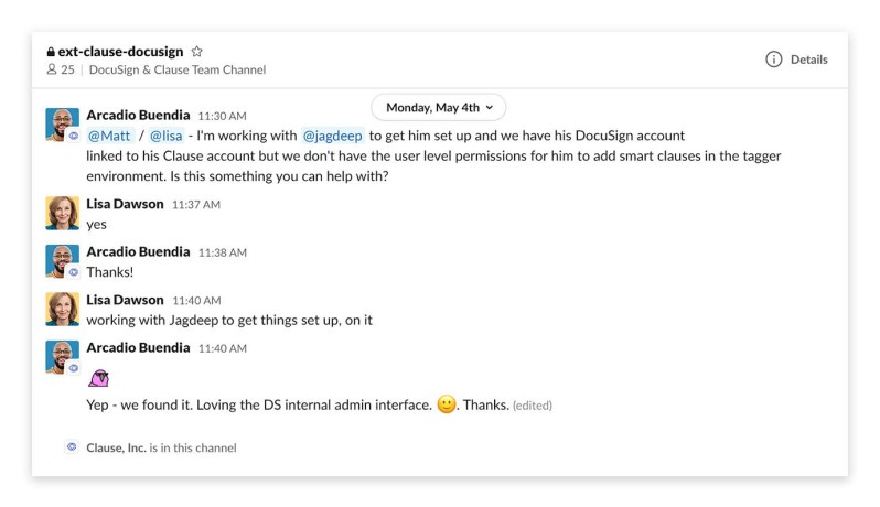 docusign clause slack channels