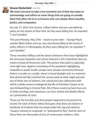 Statement from Slack Condemning White Supremacy and Violence Against the Black Community